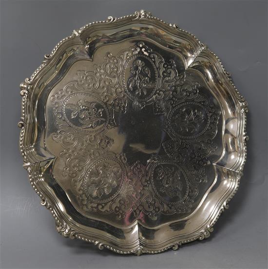 A Victorian engraved silver salver by Edward & John Barnard, London, 1857, 20 oz.